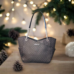 Michael Kors Jet Set Large Logo Shoulder Bag dark gray and blackmICHAEL